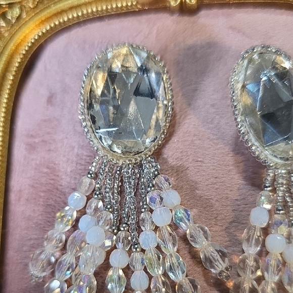 Silver Crystal Dangle Earrings - Picture 3 of 5